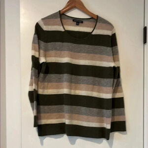 41 Hawthorn Cashmere Green and Cream Crew Neck Sweater